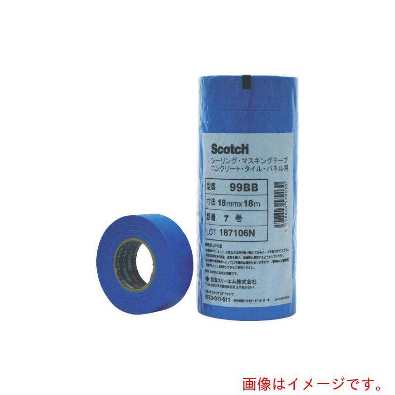 特長 ●夏場に高温になったパネルでものり残りしにくいです。 ●耐熱性・耐候性に優れています。 ●数日間の貼り置きでものり残り・貼り跡を残しにくいタイプです。 用途 ●コンクリート、タイル、パネル用。 仕様 ●色：青 ●幅(mm)：30 ●長さ(m)：18 ●厚さ(mm)：0.12 ●粘着力：1.5N/10mm ●引張強度：34N/10mm ●手で切断可能 材質 ●基材:平面紙 ●粘着剤:特殊粘着剤 質量・質量単位 ●216.0g 注意事項 ●この商品は、一般消費者様向けの製品ではないため、表示や取扱説明書などが一般消費者様向けに表記・同梱されておりません。 【メーカー名】スリーエム　ジャパン（株）テープ・接着剤製品事業部 【メーカー品番】99BB 30X18