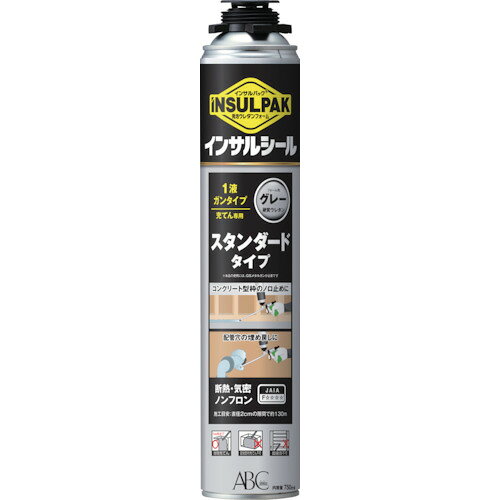 特長 ●耐震補強のノロ止めに最適なグレー色です。 ●繰り返し使用が可能なガン用のカートリッジタイプです。 ●最後まで無駄なく使えます。 ●ガンタイプなので注入作業が容易です。 用途 ●くり返し使用が可能なカートリッジタイプです。 仕様 ●色：グレー ●発泡体積(L)：36〜40 ●容量(ml)：750 ●施工目安：直径2cmで約130m ●インサルパック　1液ガンタイプ　充てん専用 ●ノンフロン 材質 ●ウレタン樹脂 質量・質量単位 ●1.0kg 【メーカー名】（株）エービーシー商会 【メーカー品番】GSIS