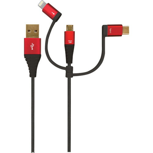 【メール便対応】エアージェイ（air-j）　プレミアム3in1　USB充電ケーブル　1M　RD　【品番：UKJ-PLMC100 RD】