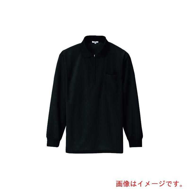 アイトス（AITOZ） 吸汗速乾（クールコンフォート）長袖ジップポロシャツ（男女兼用） ブラック LL 【品番：10580-010-LL】