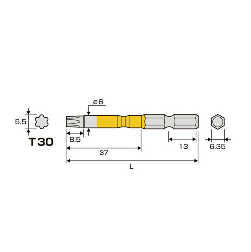 【メール便対応】アネックスツール　ヘクスローブカラービット 1本組 穴なし T30×65　【品番：ACTX-3065N】【JAN：4962485403447】