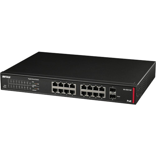 特長 ●全ポートGiga対応のスマートスイッチ ●SFPポートを2つ搭載（※ BS-GS2124P、BS-GS2116Pのみ） ●IEEE802.3at（PoE+）の高出力PoE給電に対応 ●無駄なPoE給電を抑えるPoEスケジューラー機能を搭載 ●ネットワーク管理者の負担を軽減 ●機器の保守・管理の手間を削減できるリモート管理サービス ●ネットワーク機器の統合管理を実現する管理ソフトウェア対応 ●機器の死活監視ができるSNMPに対応 ●複数のネットワークを構築できるVLAN機能に対応 ●直感的な操作が可能、Web設定画面に対応 仕様 ●縦(mm)：330 ●横(mm)：321 ●法人向け レイヤー2 Giga PoE スマートスイッチ 質量・質量単位 ●3.44g 【メーカー名】（株）バッファロー 【メーカー品番】BS-GS2116P