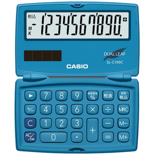 【メール便対応】カシオ計算機（CASIO）　カシオ折りたたみ手帳型カラフル電卓　レイクブルー　【品番：SL-C100C-BU-N】