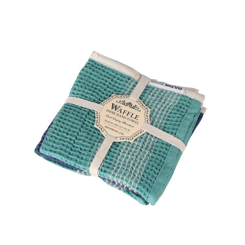 ダルトン（DULTON）　WAFFLE INDIE HAND TOWEL SET OF 3 GRAY GREEN & BLUE ワッフル インディー ハンド タオル 3pcs セット　GRAY GREEN & BLUE　【品番：RNZ-0471GG/BL】