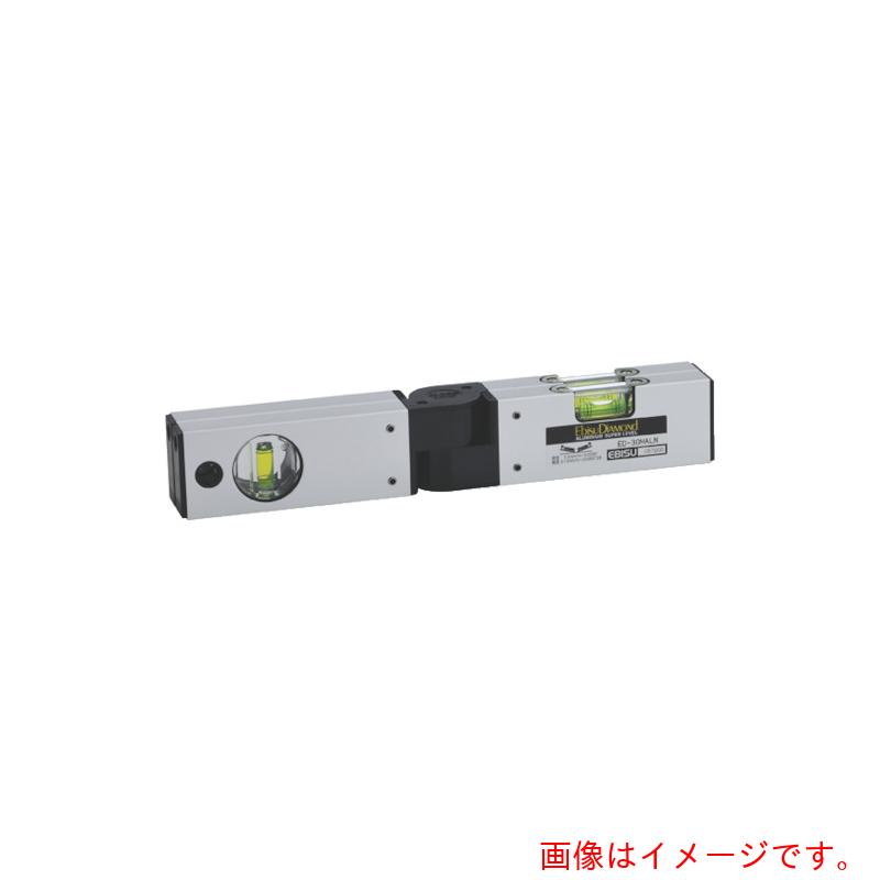 特長 ●精度調整ネジを回して気泡管の調整が出来ます。 ●前後・左右の水平測定が一度に出来ます。 ●集水マス・マンホールなどの水平面出しが簡単に出来ます。 ●測定時開いて、収納時はたたんでコンパクトに出来ます。 ●蓄光付で明るい所で光を蓄積して暗い所で数分間発光します。 用途 ●下水工事・配管工事でのマンホール・ます等の水平測定に。 仕様 ●長さ(mm)：300 ●高さ(mm)：49.5 ●厚さ(mm)：40 ●マグネット：なし ●気泡管色：グリーン ●精度：±1.50mm/m=±0.0859°以内 ●感度：0.50mm/m＝0.0286° ●蓄光シート：あり ●色：シルバー 材質 ●本体：アルミニウム ●駆動部：PC樹脂 ●気泡管：アクリル樹脂(PMMA) 質量・質量単位 ●481.0g 【メーカー名】（株）エビス 【メーカー品番】ED-30MALN