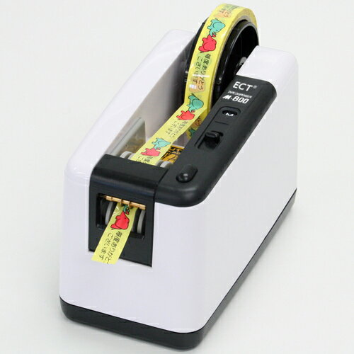 特長 ●薄いフィルム系テープ貼り作業に最適です。 ●3種類のテープ長さの選択ができます。 ●テープをカット(手動)すると次のテープが自動で送り出されます。 用途 ●小規模生産、簡易梱包に。 仕様 ●使用テープ幅(mm)：7〜24 ●最大テープ外径(mm)：135 ●テープ長さ設定範囲(mm)：S30　M45 　L90 ●電源(V)：AC100アダプタ(ケーブル長さ1.8m付属)(単1電池×3本でも使用可・別売) ●幅(mm)：96 ●奥行(mm)：177 ●高さ(mm)：115 ●色：ホワイト ●適用テープ：セロテープ・メンディングテープ用 ●自動送り、手動カット ●テープ長さ設定範囲：(30mm、45mm、90mm、フリー) ●電源：AC100Vアダプタ(ケーブル長さ1.8m付属)(単1電池×3本でも使用可・別売) 質量・質量単位 ●1.1kg セット内容・付属品 ●ACアダプター 注意事項 ●テープは別売です。 【メーカー名】（株）エクト 【メーカー品番】M-800