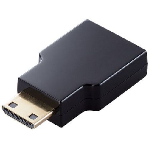 特長 ●HDMI端子(タイプA)をHDMI Mini端子(タイプC)に変換するHDMI変換アダプターです。 用途 ●HDMIをHDMI Mini(タイプC)に変換するHDMI変換アダプターに。 ●お持ちのHDMIケーブルでHDMI Mini搭載のスマートフォンやタブレット、ビデオカメラなどに接続に。 ●4K/60p対応の高画質での映像出力に。 仕様 ●コネクタ形状：HDMI(タイプA)ポート-HDMI Mini(タイプC)プラグ ●対応機種：HDMI(タイプA)ポート：HDMI(タイプA)ケーブル／HDMI Mini(タイプC)プラグ：HDMI Mini端子搭載のスマートフォンやタブレット、ビデオカメラ等 質量・質量単位 ●0.019kg 注意事項 ●※当製品はIC非搭載のパッシブタイプです。 ●※本製品はリピーター機能非搭載です。 ●ケーブル接続が5mを超えないよう接続してください。 ●また、接続するケーブルの仕様によって映像が正常に映らない場合があります。 ●※接続するケーブルの仕様によっては解像度が落ちる場合があります。 【メーカー名】エレコム（株） 【メーカー品番】AD-HDACS3BK