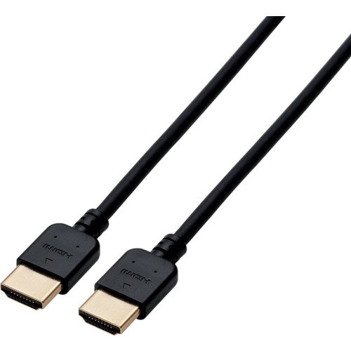 特長 ●4K2K、3DフルHDに対応した、HIGHSPEEDwithEthernet認証済みの「イーサネット対応HIGHSPEEDHDMIケーブル(カテゴリー2)」です。 ●配線時の取り回しがしやすく束ねてもクセが残りにくい、やわらかケーブルを採用しています。 ●当社従来品に比べ、体積比を約50%小型化した小型コネクタを採用しています。 ●1本のケーブルで、映像信号と音声信号をデジタルのままで高速伝送するだけでなく、イーサネット信号の双方向通信を実現します。 ●10.2Gbpsのイーサネット高速通信を実現する、HEC(HDMIイーサネットチャンネル)に対応しています。 ●デジタル音声をテレビなどの表示機器からAVアンプなどの出力機器へ伝送できる、ARC(オーディオリターンチャンネル)に対応しています。 ●3DフルHD(1080p×2画面)、4K2K(4096×2160ドット)に対応しています。 仕様 ●色：ブラック ●コネクタ形状：HDMI(タイプA・19ピン) - HDMI(タイプA・19ピン) ●対応解像度：4K×2K対応 ●ケーブル太さ(mm)：4.5 ●ケーブル長(m)：1.0 ●適合解像度：4K×2K対応 ●適合機種：HDMI(タイプA・19ピン)側：HDMI入力端子を持つ液晶ディスプレイ、プロジェクタ、液晶テレビ等、HDMI(タイプA・19ピン)側：HDMI出力端子を持つパソコン、ゲーム機等 ●規格：High Speed with Ethernet(HDMI1.4a、Category2) ●ケーブルタイプ：やわらか ●伝送速度：10.2Gbps ●シールド方法：3重シールド ●プラグメッキ仕様：金メッキピン・金メッキコネクタ ●環境配慮事項：RoHS指令準拠 質量・質量単位 ●68.0g 【メーカー名】エレコム（株） 【メーカー品番】CAC-HD14EY10BK