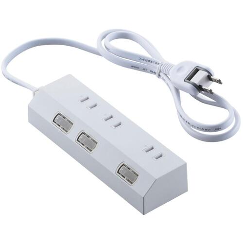 特長 ●個別スイッチで差込口ごとに、電源のON/OFFの切り替えができます。 ●接続機器の電源がOFFの状態でも電力を消費する待機電力を削減し、電気代の節約に役立ちます。 ●デスクやスチール家具など、好きな場所に強力磁石でタップを吸着します。 ●オフィスやご自宅などの、さまざまなシーンで使いやすい3個口タップです。 仕様 ●コンセント数：3個口 ●色：ホワイト ●幅(mm)：168 ●奥行(mm)：50 ●定格：125V、15A、1500Wまで 材質 ●ABS樹脂、PVC樹脂、ユリア樹脂、黄銅、銅 質量・質量単位 ●290.0g 注意事項 ●※直撃雷や、誘導雷であっても素子の許容値を超える雷サージが発生した場合、接続機器を保護できないときがあります。 ●また、受けた電圧や回数により性能は劣化します。 【メーカー名】エレコム（株） 【メーカー品番】T-IS01M-2310WH