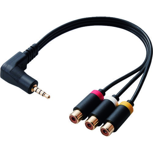 特長 ●ビデオ/DVDデッキ等に接続されているお手持ちの映像RCAピンプラグ×3ケーブルに接続することで、AV入力用ミニジャック(4極)を搭載したテレビ等に接続して映像と音声を出力できるアナログビデオ変換ケーブルです。 ●※4極ミニプラグの配線仕様(ピン配列)は統一されておらずメーカー・機種によって異なる場合があります。 ●事前に接続される機器の配線仕様(ピン配列)をご確認ください。 用途 ●映像RCAピンプラグ×3ケーブルからミニプラグ(4極)への変換に最適。 ●ビデオ/DVDデッキ等に接続されているお手持ちの映像RCAピンプラグ×3ケーブルに接続することで、AV入力用ミニジャック(4極)を搭載したテレビ等に接続して映像と音声を出力できるアナログビデオ変換ケーブル。 仕様 ●長さ(m)：0.15 ●プラグタイプ：L型ミニプラグ(4極) - 映像RCAピンジャック×3メス ●コネクタ形状：L型ミニプラグ(4極) - 映像RCAピンジャック×3メス ※ミニプラグピン配置は、先端から：音声左(白)、映像(黄)、アース、音声右(赤) ●対応機種：AV入力用ミニジャック(4極)を搭載したテレビ等と映像RCAピンプラグx3(オス)ケーブルとの接続 ●カラー：ブラック 質量・質量単位 ●0.075kg 注意事項 ●※4極ミニプラグの配線仕様(ピン配列)は統一されておらずメーカー・機種によって異なる場合があります。 ●事前に接続される機器の配線仕様(ピン配列)をご確認ください。 【メーカー名】エレコム（株） 【メーカー品番】DH-MLWRYF015BK