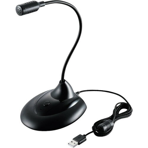 エレコム（ELECOM）　スタンドマイク　フレキシブルアーム　ミュートボタン付き　LED搭載　USB−A　ブラック　【品番：HS-MC07UBK】