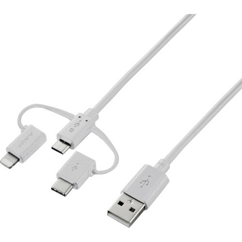 【メール便対応】エレコム（ELECOM）　スマートフォン用USBケーブル　3in1　microUSB＋Type−C＋Lightning　0．3m　ホワイト　【品番：MPA-AMBLCAD03WH】