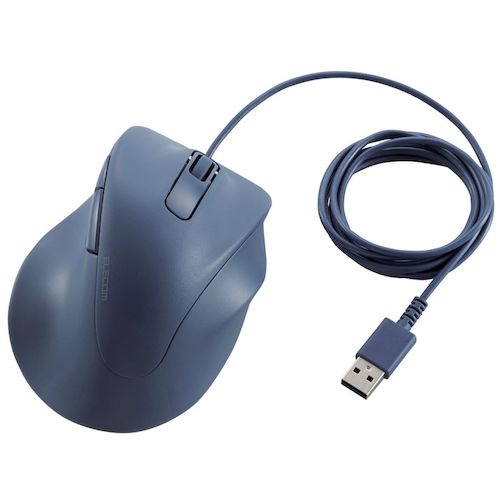 エレコム（ELECOM）　マウス　EX−G　右手専用　XLサイズ　有線　5ボタン　抗菌　静音設計　ブルー　