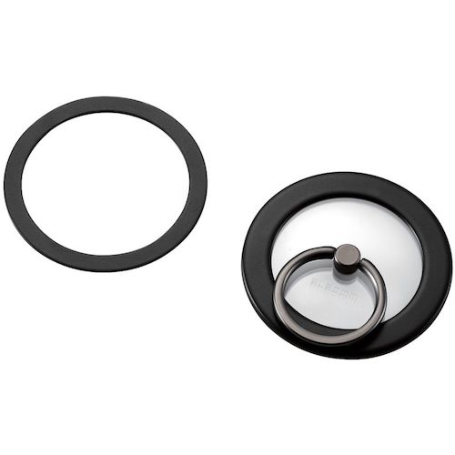 【メール便対応】エレコム（ELECOM）　マグネットスマホリング　クリア　メタルプレート付属　ブラック　【品番：P-STRMKPCRBK】(2.0)