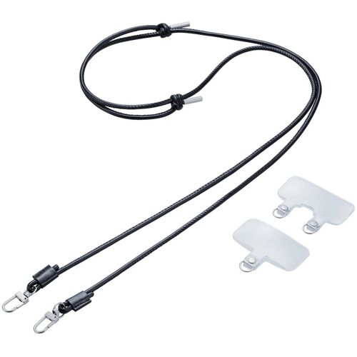 エレコム（ELECOM）　スマホショルダーストラップ　ストラップホールシート付属　レザー　丸紐4mm　ブラック　【品番：P-STSDH2LR04BK】