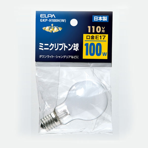 朝日電器（ELPA）　ミニクリプトン球 100W E17 ホワイト 　【品番：GKP-H100H（W）】