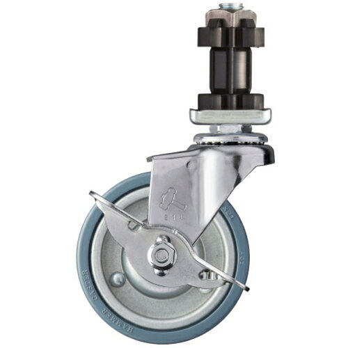 ハンマーキャスター　パイプ差込み旋回式ゴム車輪（スチールホイール）75mm　角32用　ストッパー付　【品番：4155EN-PR75】