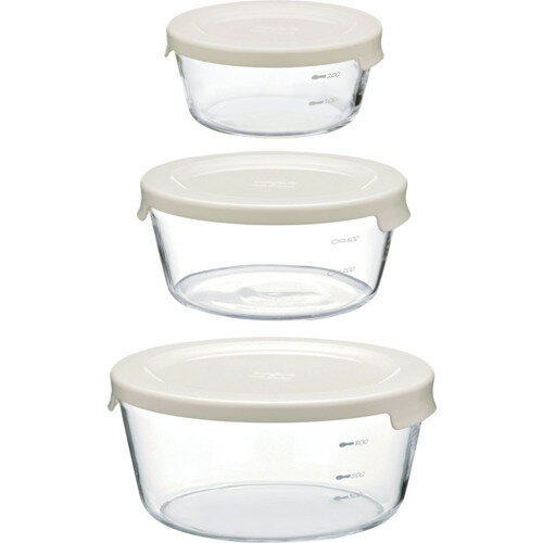 ハリオサイエンス（HARIO）　耐熱ガラス製保存容器丸3個セット　【品番：MST-3018-OW】(3.0)