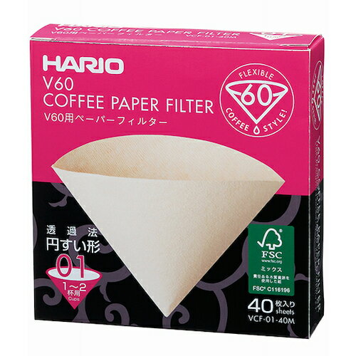 【在庫処分】ハリオサイエンス（HARIO）　V60用ペーパーフィルター01M　40枚入り　【品番：VCF-01-40M】