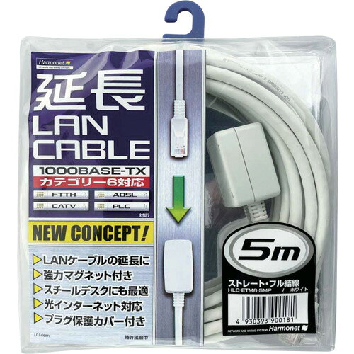 【別途送料あり】協和ハーモネット（KYOWA）　Harmonet　延長LANケーブル　カテゴリー6準拠　ケーブル長5m　【品番：HLC-ETM6-5MP】