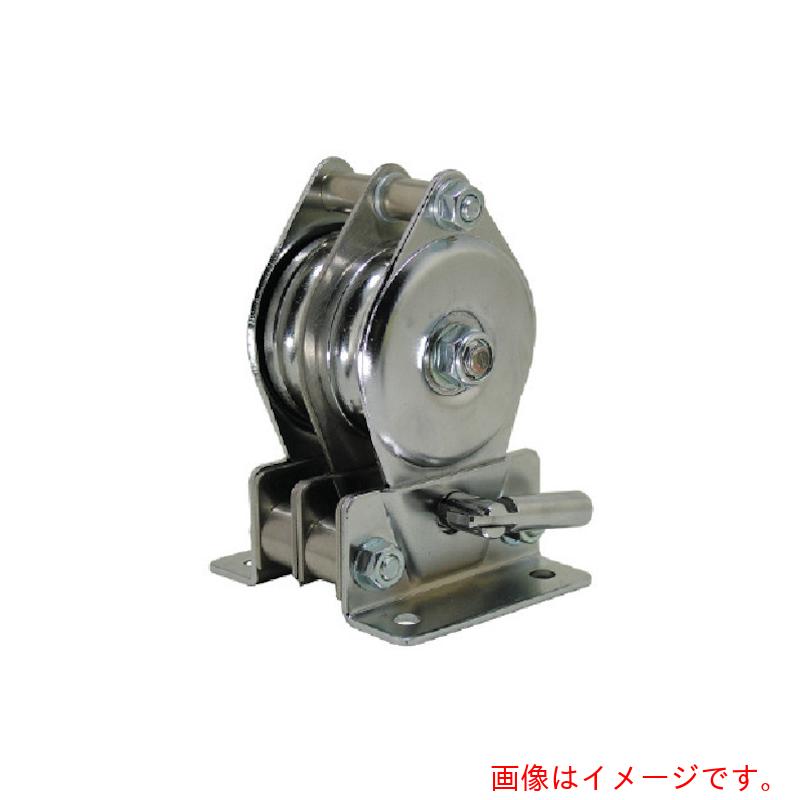 特長 ●台座と車輪部が分離するので加工済のロープでも通すことができます。 ●ベアリング入りですので回転がスムーズです。 用途 ●荷役搬送作業やロープガイドとして。 仕様 ●基本使用荷重(t)：0.125 ●最大使用ロープ径(mm)：8 ●車数：2 ●車径(mm)：50 ●寸法(mm)A：102 ●寸法(mm)B：65 ●寸法A(mm)：102 ●寸法B(mm)：65 ●基本使用荷重(kg)：125 ●寸法C(mm)：80 材質 ●スチール 質量・質量単位 ●880.0g 注意事項 ●十分強度のあるところへ確実に取り付けて下さい。 【メーカー名】（株）スリーエッチ 【メーカー品番】TB50X2