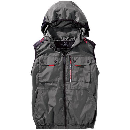 村上被服　HOOH　ミドルファンフードベスト　6L　チャコール　【品番：V1129-6L-73】