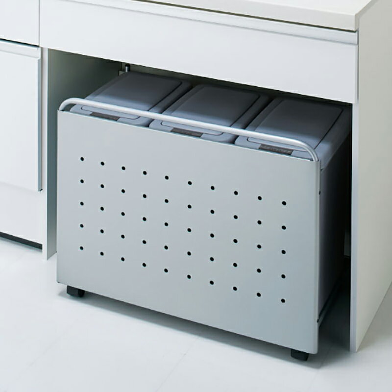 ハウステック 金属扉付ゴミ箱ワゴン シルバー 【品番:J55(WJ55)】 [2]