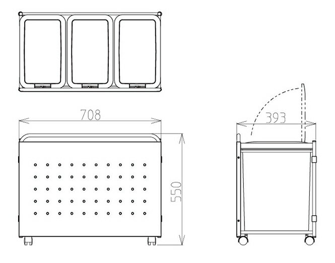 ハウステック 金属扉付ゴミ箱ワゴン シルバー 【品番:J55(WJ55)】 [3]