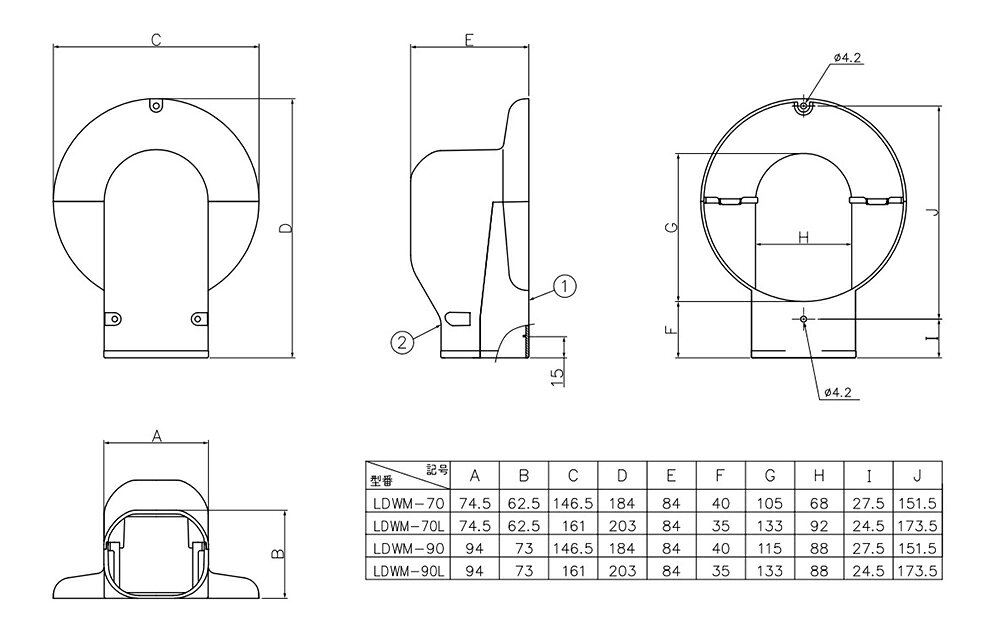 因幡電機産業（因幡電工） ウォールコーナーエアコンキャップ用 ブラック 【品番：LDWM-70L-K】