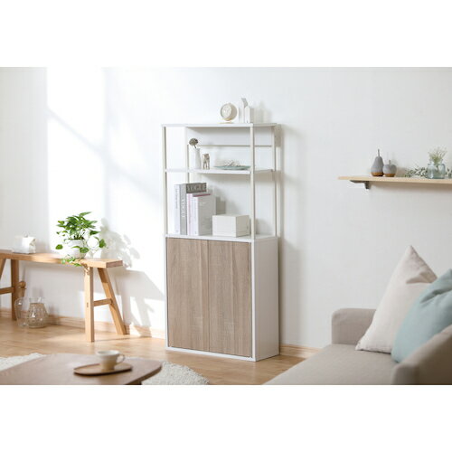 アイリスオーヤマ　IRIS　296074　アイアンウッドキッチンキャビネット　ウォームホワイト／ライトナチュラル　【品番：IWKC-590】