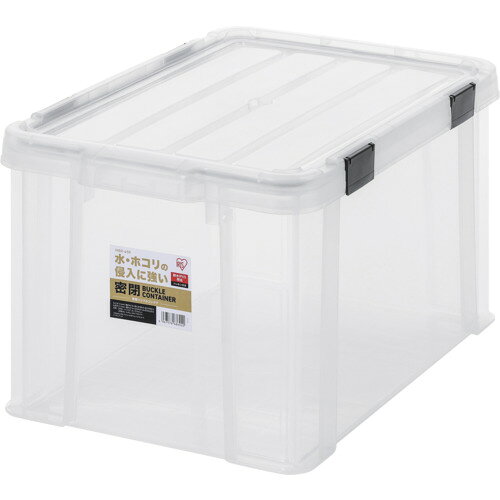 特長 ●水・ホコリの侵入に強く、耐水IPX5相当で密閉性の高いコンテナです。 ●荷台に乗せる際やスタッキングする際にバンドが止めやすいようにフタの四隅に溝の加工が施されています。 用途 ●収納に。 仕様 ●容量(L)：43.3 ●色：クリア／チャコールグレー ●外形寸法(mm)間口：579 ●外形寸法(mm)奥行：386 ●外形寸法(mm)高さ：325 ●有効内寸(mm)間口：476 ●有効内寸(mm)奥行：318 ●有効内寸(mm)高さ：299 ●耐荷重(kg)(積み重ね時)：130 材質 ●ポリプロピレン ●スチレン系エラストマー 質量・質量単位 ●2.5kg 【メーカー名】アイリスオーヤマ（株） 【メーカー品番】MBR-45R-CH