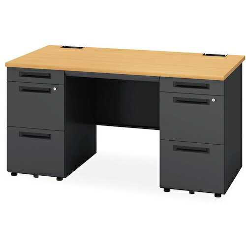 【別途送料あり】アイリスチトセ（IRIS）　デスクラッチ付き両袖机（H720）W1400　ブラック　【品番：S..