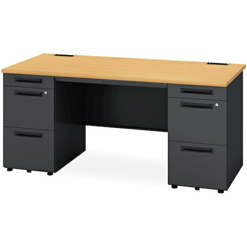 【別途送料あり】アイリスチトセ（IRIS）　デスクラッチ付き両袖机（H720）W1600　ブラック　【品番：S..