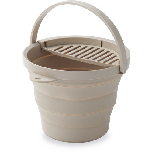 伊勢藤（iSETO）　おりたためるバケツちょい置きトレー付　ベージュ　【品番：I-640BE】