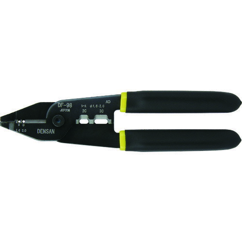 特長 ●簡単、便利でよく剥けます。 ●良く切れるカッター付です。（銅線専用） 用途 ●VA工事のスピードUPに。 仕様 ●全長(mm)：200適用サイズ　VA　1.6×2C/ 1.6×3C/ 2.0×2C/ 2.0×3C ●ワンツーリッパー 質量・質量単位 ●180.0g 【メーカー名】ジェフコム（株） 【メーカー品番】DF-98