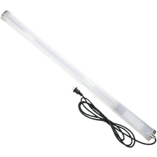 特長 ●頑丈なLEDパイプ型作業灯：パイプ径70mm ●自然な明るさの6000Kの白色LEDを採用、全光束4500lmで明るい ●密閉構造で、防雨型（保護等級IP63） ●付属金具で壁面などに固定・吊り下げ使用可能 用途 ●全周囲360°照らすことができるLED作業灯 仕様 ●定格電圧(V)：AC100V ●本体サイズ(mm)量：70×1205×70 ●質量(kg)：2.4 ●光色：昼光色 ●周波数(Hz)：50/60 ●定格消費電力(W)：45 ●定格入力電流(A)：0.45 ●LED数：324個 ●全光束(lm)：4500 ●平均演色評価数：Ra＞80 ●照射角(°)：360 ●単独タイプ ●換気弁付 ●白色LED：3列 ●パイプ色（発光部）：透明 ●パイプ色（非発光部）：乳白色 材質 ●ポリカーボネート・ステンレス ●キャップ：ステンレス 質量・質量単位 ●2400.0g セット内容・付属品 ●固定金具×2(割りピン付) 【メーカー名】ジェフコム（株） 【メーカー品番】PDL-AR45