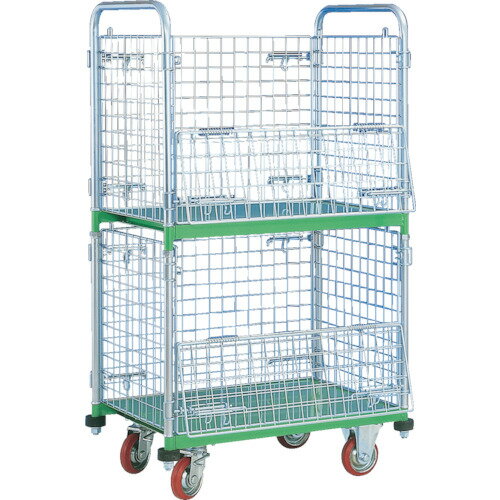 【別途送料あり】神戸車輛製作所（KANBE） メッシュパックロール標準2段タイプ 四方囲い棚板付き 【品番：664A】