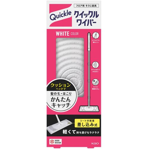 特長 ●フローリング・ビニール床などの清掃がこれ一つで簡単にできます。 ●ヘッド部が自由自在に動くので、狭い場所や部屋の隅々までしっかり掃除できます。 ●軽いので壁や天井などの高い所の清掃も苦になりません。 ●ミクロ繊維がホコリ・髪の毛をからめ取って離しません。 用途 ●フローリング床、ビニール床、畳、壁、天井などの清掃。 仕様 ●長さ(mm)：1130 ●幅(mm)：250 材質 ●パイプ（柄）: アルミ、ポリアセタール ●グリップ: ポリプロピレン（PP）、ポリアセタール ●ヘッドプレート部: ABS樹脂、ポリカーボネート、ポリアセタール、ポリエチレン(PE) ●クッション部: 発泡ウレタン ●シート:ポリエステル、ポリプロピレン（PP） 質量・質量単位 ●421.0g セット内容・付属品 ●本体 ●立体吸着ドライシート 注意事項 ●立体吸着ウエットシートは付属していません。 【メーカー名】花王（株） 【メーカー品番】262790