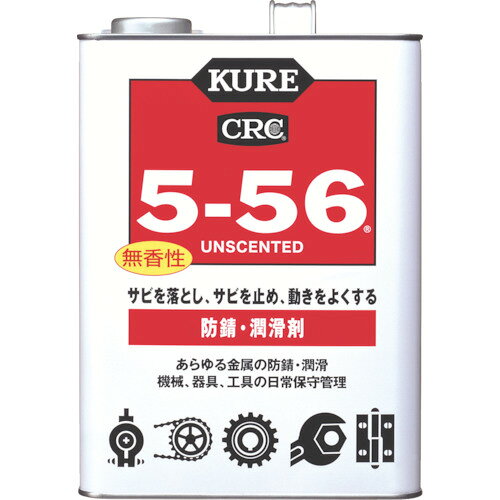 ●においが気になる場所には、無香タイプの5-56 ●5-56の性能はそのまま、においをなくした無香タイプ。 ●自動車の車内各部やトランクルーム、屋内に設置してある機械類など、においに配慮したい場所への使用に最適です。 ●ゴムやプラスチックにも使用できます。 【用途】 ●自動車、オートバイ、自転車、電気製品、スポーツ用品、電動工具、精密機械、工作機械、計器類、戸車、ヒンジなどの金属部分の防錆・潤滑・清浄・防湿 ●有機則規制外商品 ●成分： 鉱物油、防錆剤、石油系溶剤 ●内容量： 3.785L（1ガロン） ●製品サイズ（H×W×D）： 257×180×110（mm） ●製品重量： 3.5kg ●消防法分類： 第3石油類、危険等級III 【メーカー名】呉工業（株） 【メーカー品番】No.1147