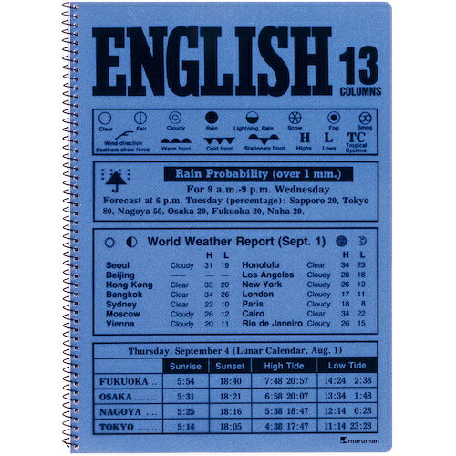 特長 ●リング製本なので表紙をめくって回すことが簡単です。 ●B5サイズ英習字罫13段 質量・質量単位 ●144.0g 【メーカー名】マルマン（株） 【メーカー品番】N524A-02