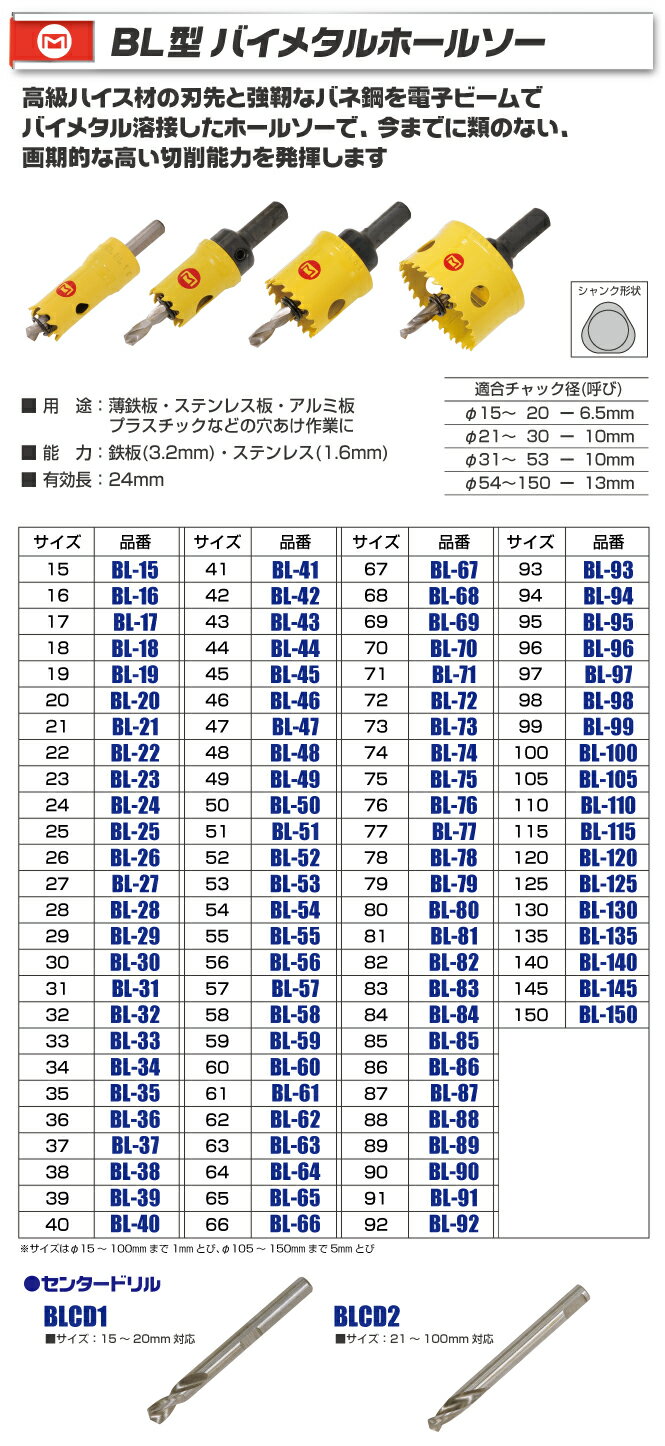 マーベル　BL型バイメタルホールソー φ72mm　【品番：BL-72】