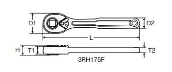 水戸工機　ミトロイ　3/8（9.5mm） ラチェットハンドル （凹） 175mm　【品番：3RH175F】