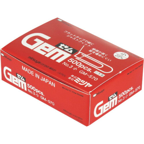 特長 ●品質本位のゼムクリップです。 ●技術を要する硬線仕様で挟む力が強化されています。 ●鉄線の隙間が無く、ガッチリ書類をまとめます。 ●下部直線加工で紙からゼムクリップがズレにくい形状になっています。 ●箱内湿気防止のPP袋包装です。 仕様 ●サイズ：23mm ●挟口寸法(mm)：23 ●とじ枚数(枚)：20 ●色：シルバー（ニッケルメッキ） ●寸法(mm)：全長23 ●包装：紙箱入り（箱内PP袋包装） ●入数：約500本 材質 ●硬鉄線 質量・質量単位 ●140.0g 【メーカー名】（株）ミツヤ 【メーカー品番】GM-570