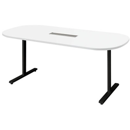 【別途送料あり】ナイキ（NAIKI）　ミーティングテーブル（配線付／長円テーブル　モプト　MP型／天板：ホワイト　脚：ブラック／W1800×D900×H720　【品番：MP1890WRH-BH】