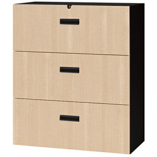 【法人限定】ナイキ（NAIKI）　ファイル引出し（3段）　CW型／扉：サンドオーク　本体：ブラック／W899×D450×H1050　【品番：CW-0911S-3-BSO】