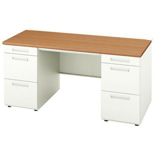 【別途送料あり】ナイキ（NAIKI）　両袖デスク　XEHH型／天板：ミディアムウォールナット　本体：クリアーホワイト／W1500×D800×H720　【品番：XEHH158GG-WMW】