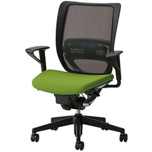 【別途送料あり】ナイキ（NAIKI）　ワークチェアー　YE型／背：ブラック　座：グリーン／背：メッシュ張り　座：布張り／肘付　【品番：YE511FHB-GR】