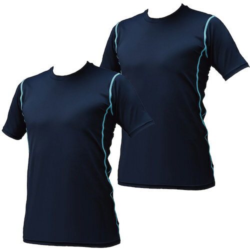 岡潮 超吸汗速乾・冷感シャツ コンプレッション半袖 ネイビー S お得な洗い替え2枚セット 【品番：20001-S-2】