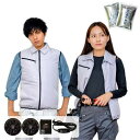 岡潮 冷感保冷剤付き、空調ベスト+バッテリー付20203 シルバー L 【品番:20203N-L-0910N】