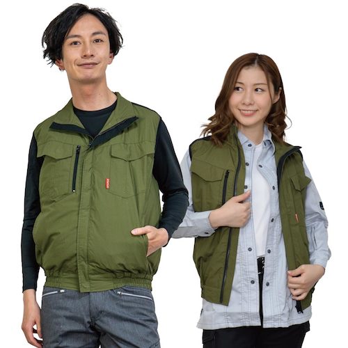 岡潮　空調ベスト（ウェアのみ）日本製生地使用　20226　グリーン×ブラック3L　【品番：20226N-3L】